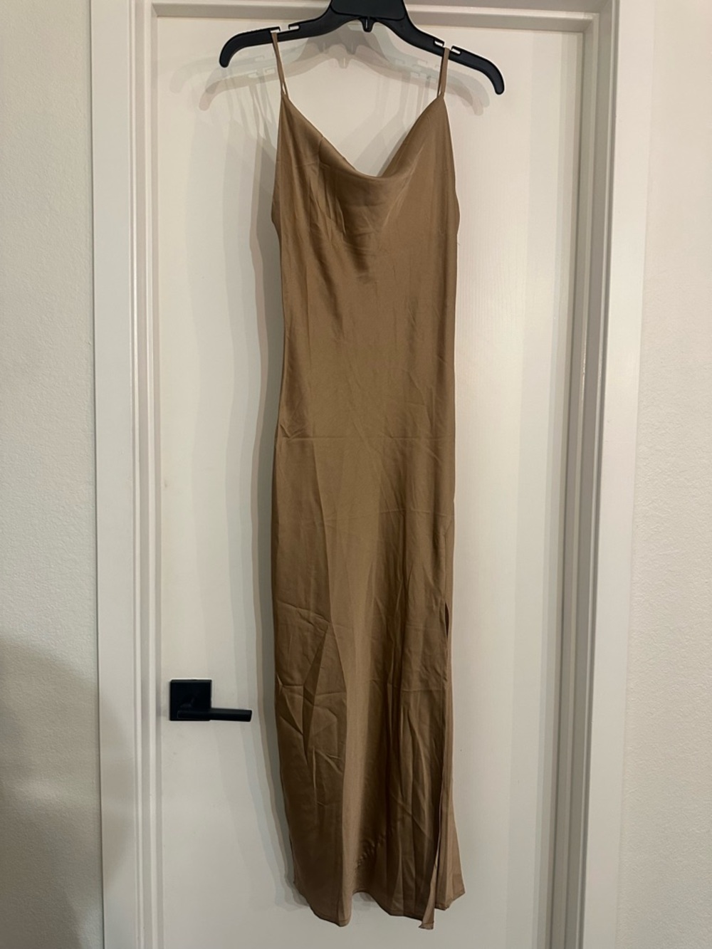 Slip  Dress with Cowl Neck in Beige
